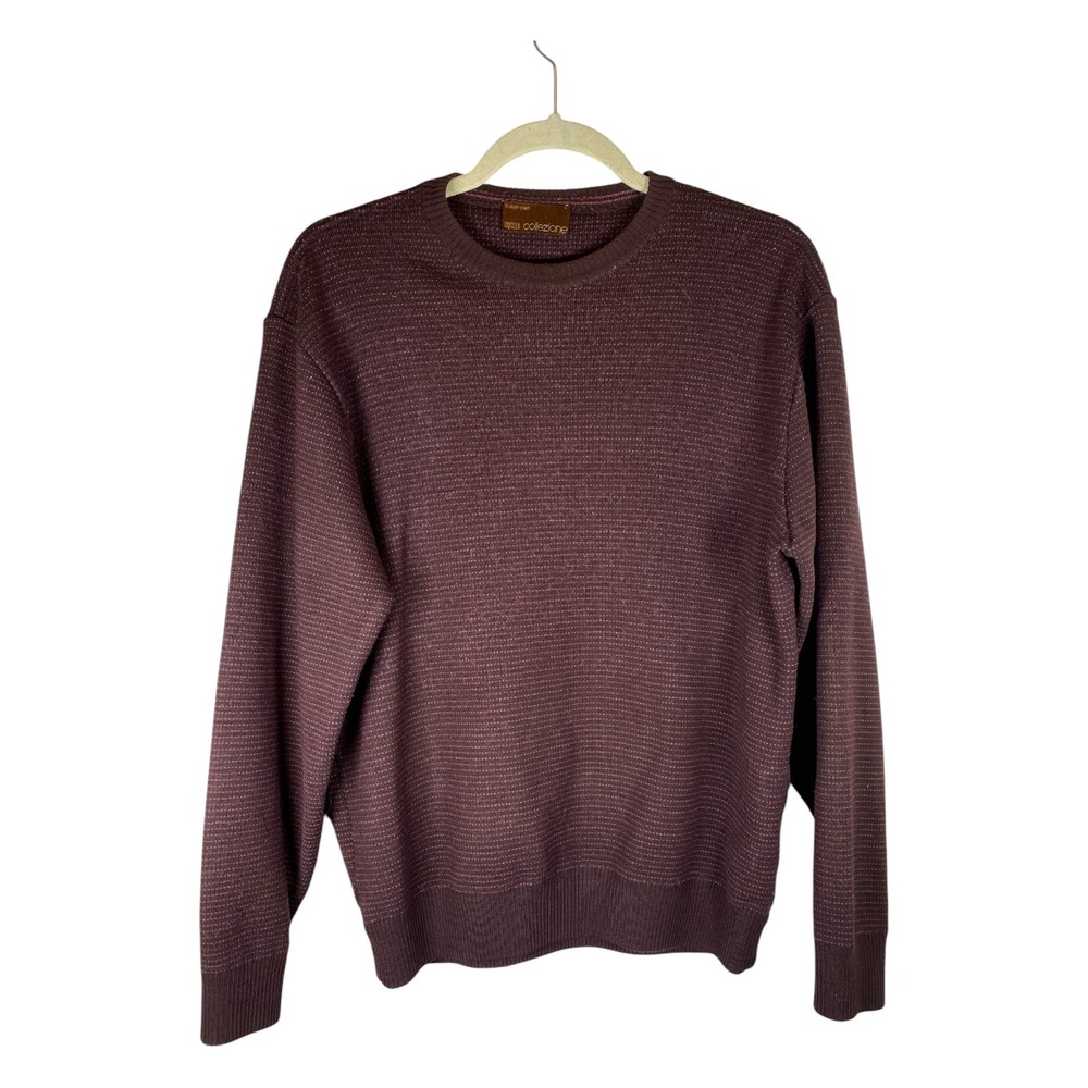 Marks & Spencer Collezione Sweater Mens M Wine Italian Yarn Seed Knit Old Money
